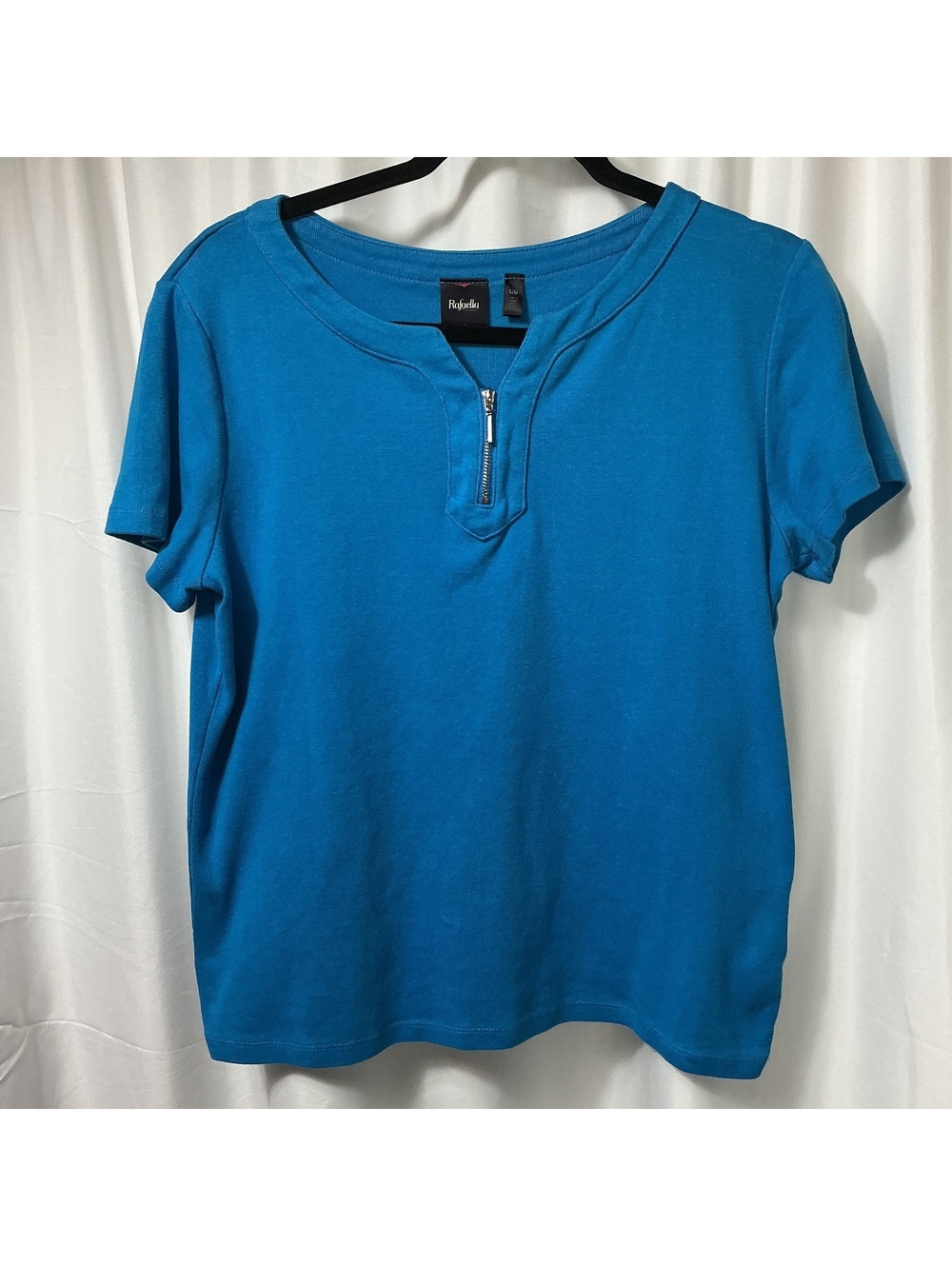 Rafaella blue short sleeve zip neck top large women’s casual comfort travel work